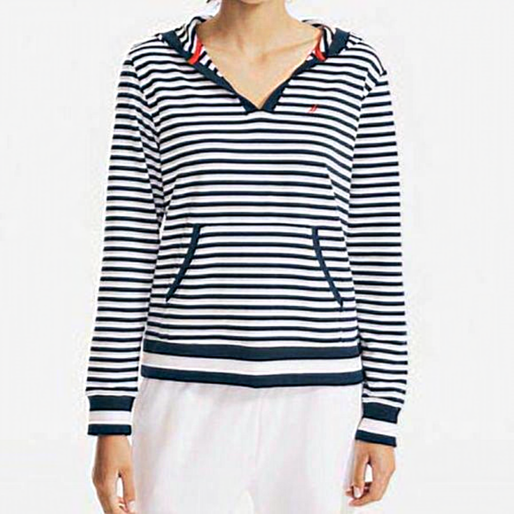 NWT Nautica Stripe Hoodie Navy White Nautical Marinier Coastal‎ Preppy